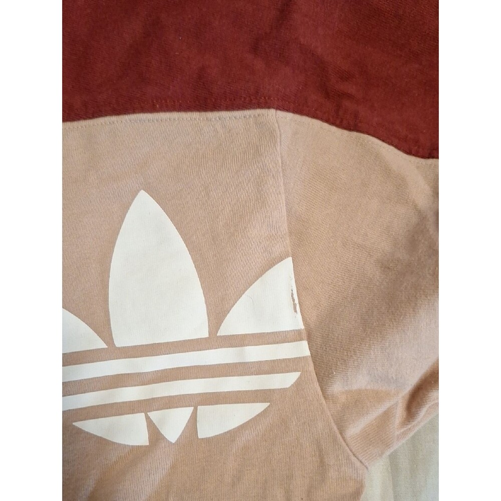 adidas Colorblock Cropped Logo Tee - Burgundy & Beige - Picture 6 of 6